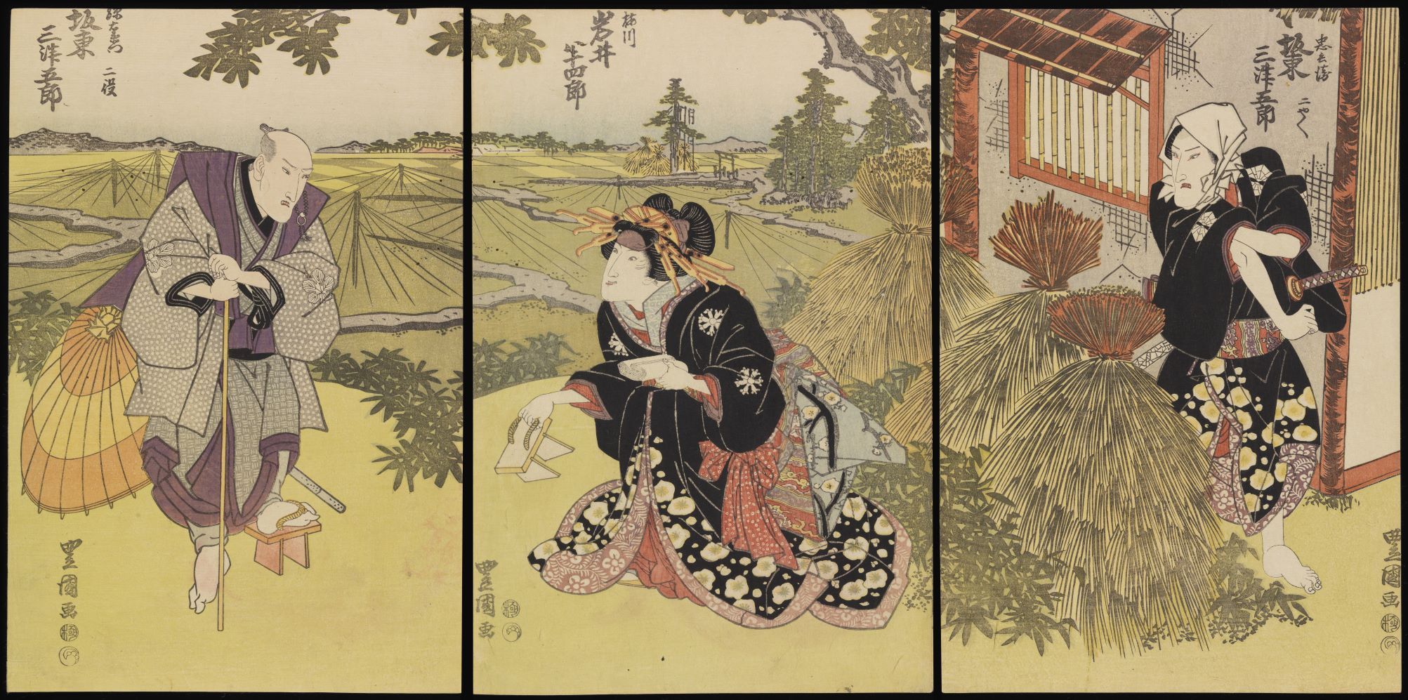 錦絵「道行故郷の春雨」