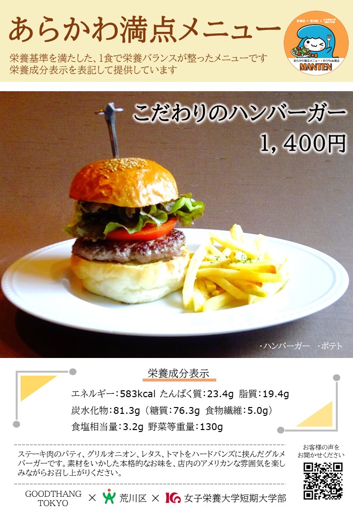 こだわりのハンバーガーのメニューポスター