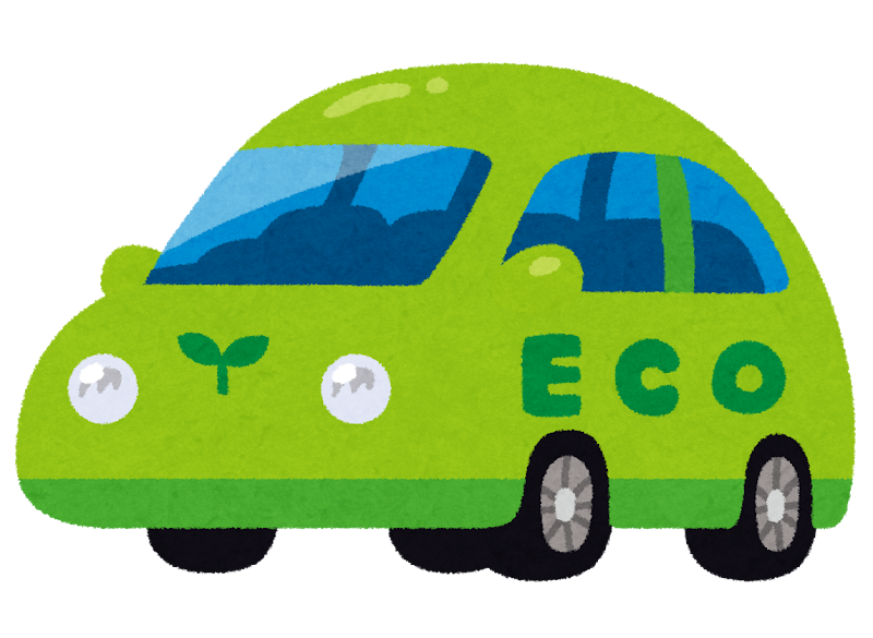 エコカーのイラスト、緑色の車